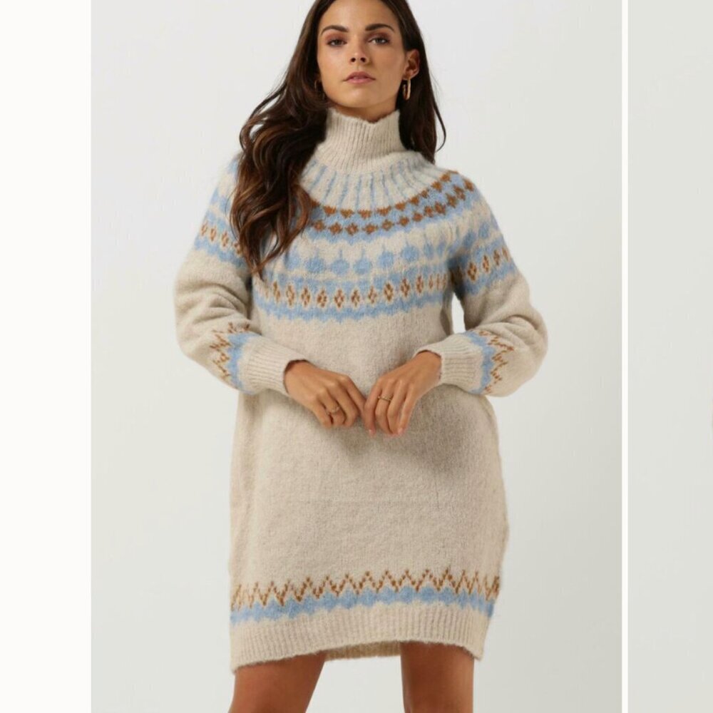 Y.A.S Wool Alpaca Yasista Long Sleeve Midi Knit Dress NWT White Blue Size Large